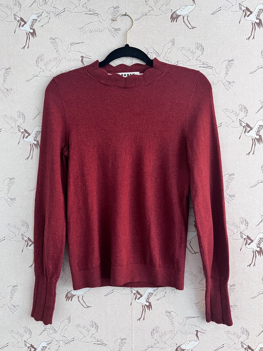 Boden hambleton scalloped jumper sweater burgundy wool cotton blend